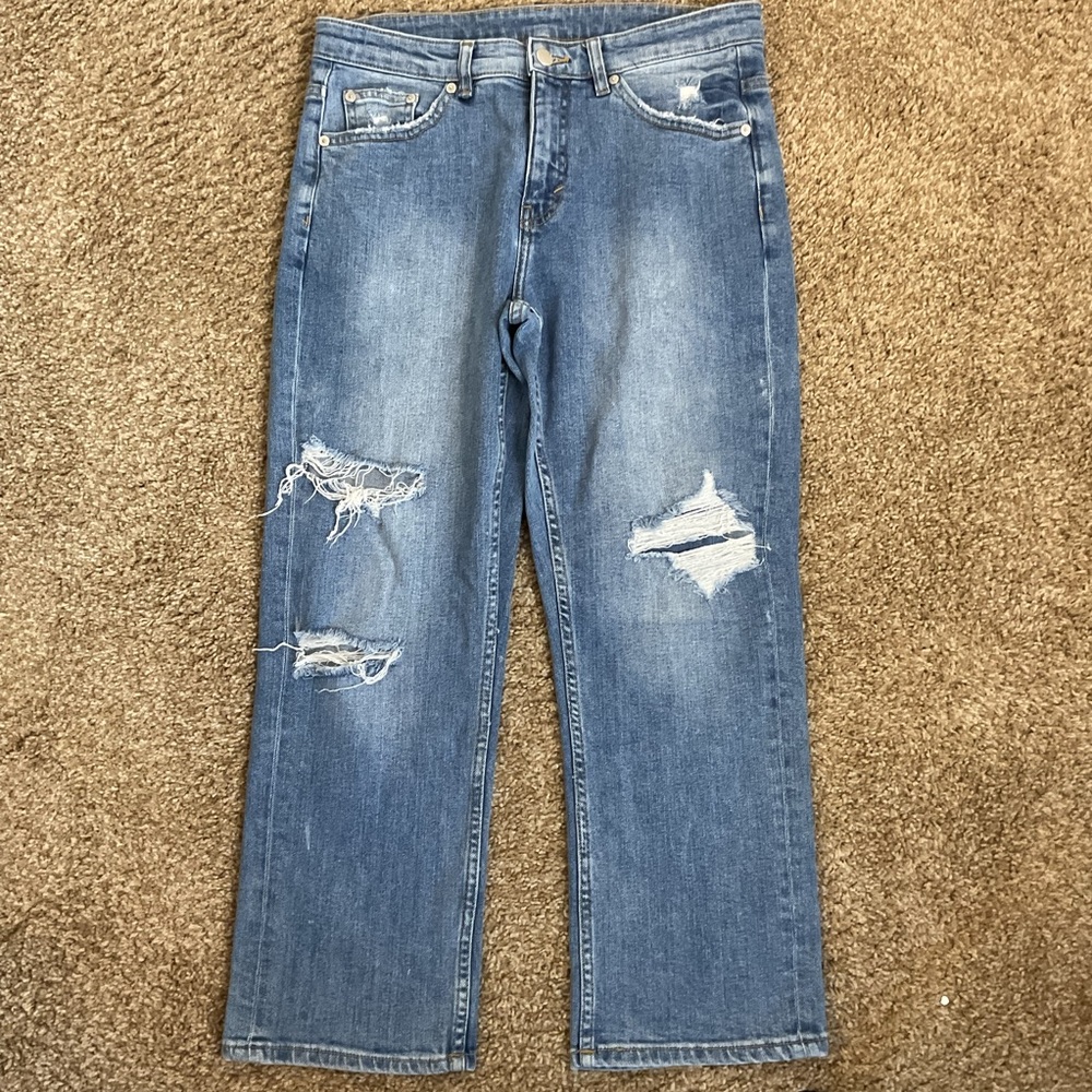 Cheap Monday Blue Distressed Straight Leg Jeans 28 Over My Dead Body Y2K Boho